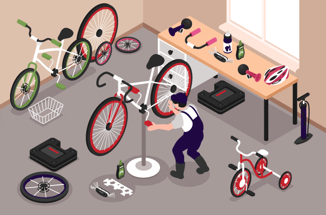 Atelier de réparation de vélos.